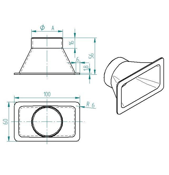 100x60mm Trichter Lufteinlass Belüftung Motorsport Universal verschiedene Durchmesser Schlauchanschluss - MD-TrackPerformance