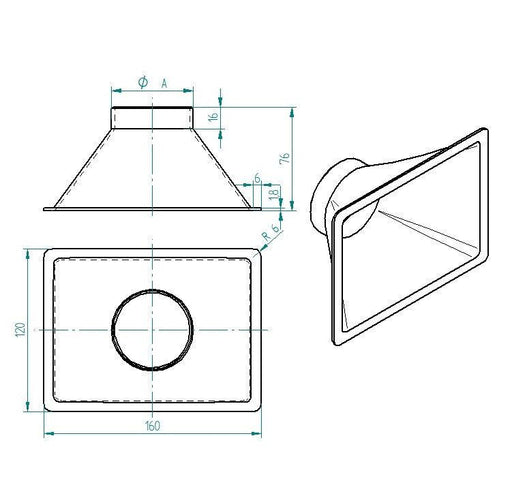 160x120mm Trichter Lufteinlass Belüftung Motorsport Universal verschiedene Durchmesser Schlauchanschluss - MD-TrackPerformance